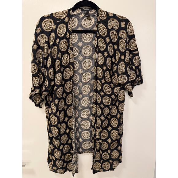 Forever 21 Other - Forever 21 Black Medallion Print Coastal Open Front Duster Beach Cover Up Size M